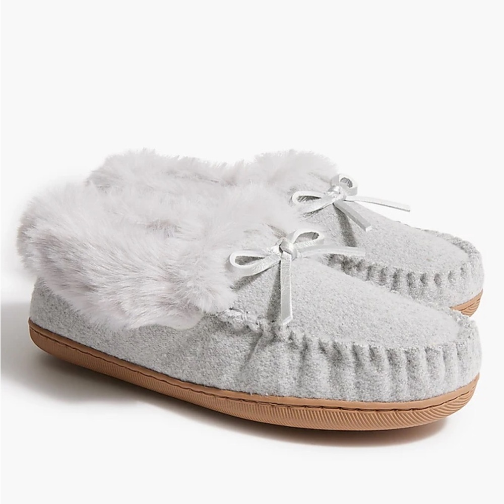 NWT J.Crew womens faux shearling grey moccasin slipper size 8 sold out!